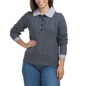 MAX STUDIO Peacoat Extrafine Merino Wool Ribbed Cable Sweater